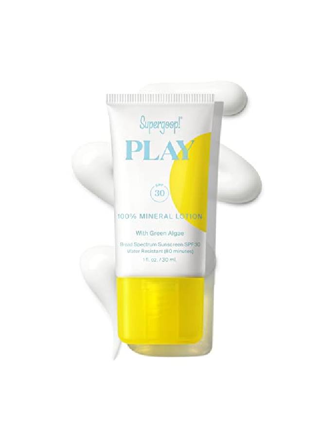 Supergoop! Play 100% Mineral Lotion 1 Fl Oz Broad Spectrum SPF 30 Sunscreen For Face & Body Lightweight Fast Absorbing WaterResistant With Green Algae - Image 2