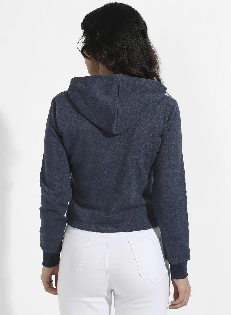 Pinacolada  Women's Prussian Blue Cropped Pullover Hoodie With Contrast Drawstring for Women | Best Price UAE