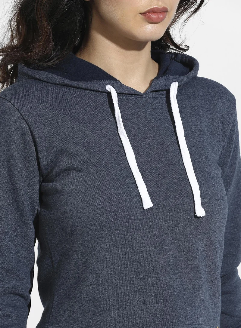 Pinacolada  Women's Prussian Blue Cropped Pullover Hoodie With Contrast Drawstring for Women | Best Price UAE