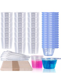 LET'S RESIN Epoxy Mixing Cups Kit,200Pcs, Plastic, 30ml Disposable Measuring Cups,50 Wooden Stirring Sticks, Dropper for Paint Mixing, Jewelry Making