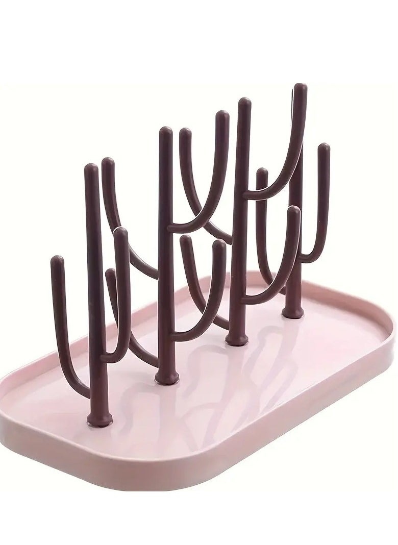 Little tots Baby Tree-shaped Milk Bottle Drain Rack, Dust-proof Milk Bottle Holder, Cup Drain Rack Easte Pink Color  - Image 1