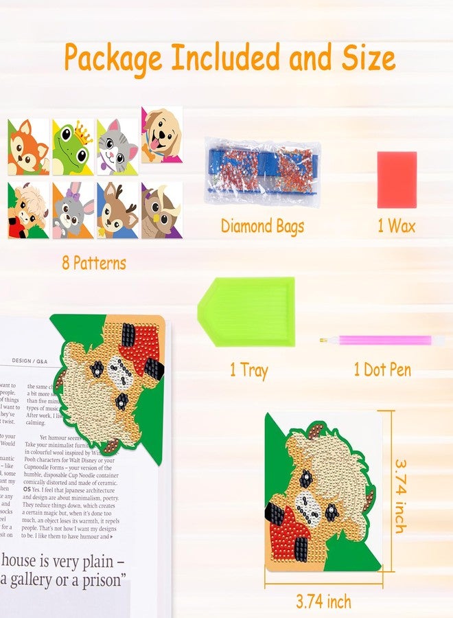 Anseal 8 Pcs Diamond Art Bookmarks, Rhinestone Crystal Corner Bookmarks for Book Lovers, Triangle Embroidery Painting Arts Crafts Book Mark for Gifts (Animal) - Image 4