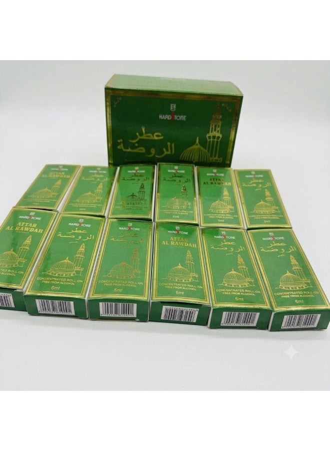 Rawdah perfume oil set consisting of 12 pieces, featuring a pleasant long-lasting fragrance inspired by the scent of Al-Rawdah Al-Sharifah and alcohol-free. Each bottle contains 6 ml, making it ideal for gifting, special occasions, family, and friends. - Image 2