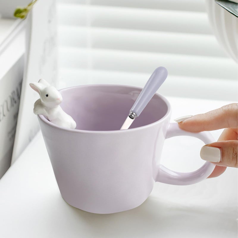 BigNoseDeer Cute Easter Bunny Mugs with 3D Rabbit Inside Ceramic Bunny Coffee Mug with Spoon Cute Gifts Easter Gifts for Women Kids 12oz (Purple) - Image 3