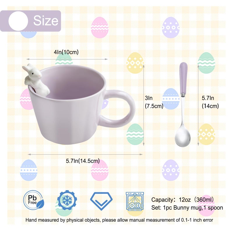 BigNoseDeer Cute Easter Bunny Mugs with 3D Rabbit Inside Ceramic Bunny Coffee Mug with Spoon Cute Gifts Easter Gifts for Women Kids 12oz (Purple) - Image 5