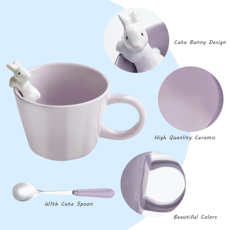 BigNoseDeer Cute Easter Bunny Mugs with 3D Rabbit Inside Ceramic Bunny Coffee Mug with Spoon Cute Gifts Easter Gifts for Women Kids 12oz (Purple) - Image 4