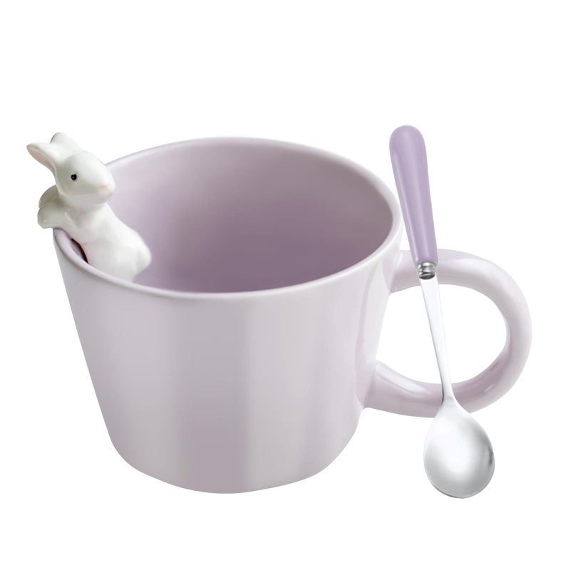 BigNoseDeer Cute Easter Bunny Mugs with 3D Rabbit Inside Ceramic Bunny Coffee Mug with Spoon Cute Gifts Easter Gifts for Women Kids 12oz (Purple) - Image 1