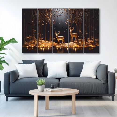 The Castle Decor Golden Deer Wall Painting for Living Room Big Size - Deer Wall Painting for Bedroom, Office, Drawing Room, Hotel - Elegant Wall Decor Art for Home Decoration, Gifting (27x48 inch) - Image 2