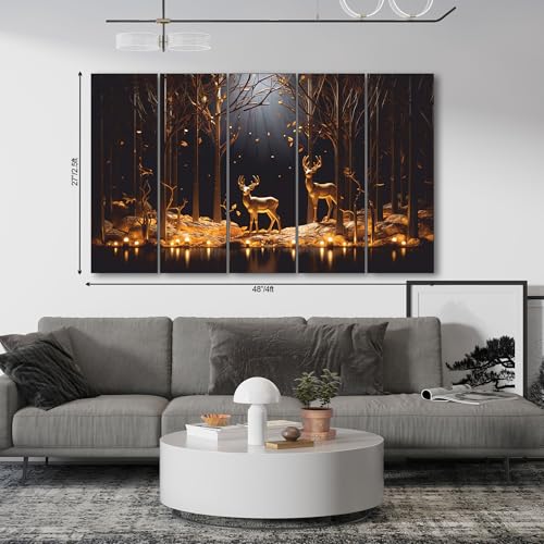 The Castle Decor Golden Deer Wall Painting for Living Room Big Size - Deer Wall Painting for Bedroom, Office, Drawing Room, Hotel - Elegant Wall Decor Art for Home Decoration, Gifting (27x48 inch) - Image 3