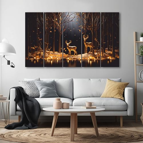 The Castle Decor Golden Deer Wall Painting for Living Room Big Size - Deer Wall Painting for Bedroom, Office, Drawing Room, Hotel - Elegant Wall Decor Art for Home Decoration, Gifting (27x48 inch) - Image 1