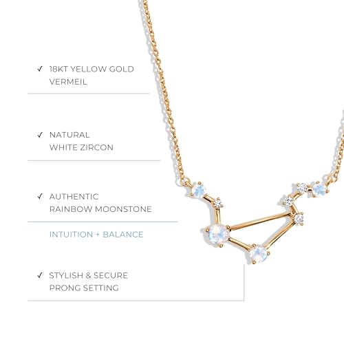 Moon Magic Moonstone Necklace - Libra Zodiac Constellation / 925 Sterling Silver - 18k Rose Gold - Yellow Gold Rainbow Moonstone Necklaces for Women/Authentic Rainbow Crystal Jewelry - Image 3