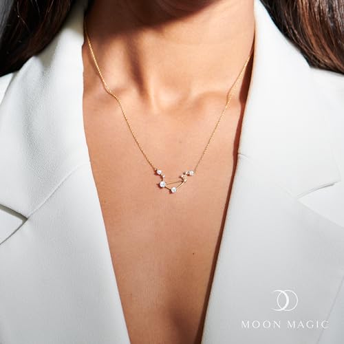 Moon Magic Moonstone Necklace - Libra Zodiac Constellation / 925 Sterling Silver - 18k Rose Gold - Yellow Gold Rainbow Moonstone Necklaces for Women/Authentic Rainbow Crystal Jewelry - Image 2