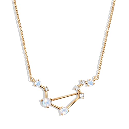 Moon Magic Moonstone Necklace - Libra Zodiac Constellation / 925 Sterling Silver - 18k Rose Gold - Yellow Gold Rainbow Moonstone Necklaces for Women/Authentic Rainbow Crystal Jewelry - Image 1