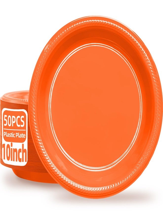 BONSINY 50 Pcs Orange Plastic Plates 10 inch - Orange Plates for Party Birthday Fall Halloween Thansgiving Dinner - Image 1