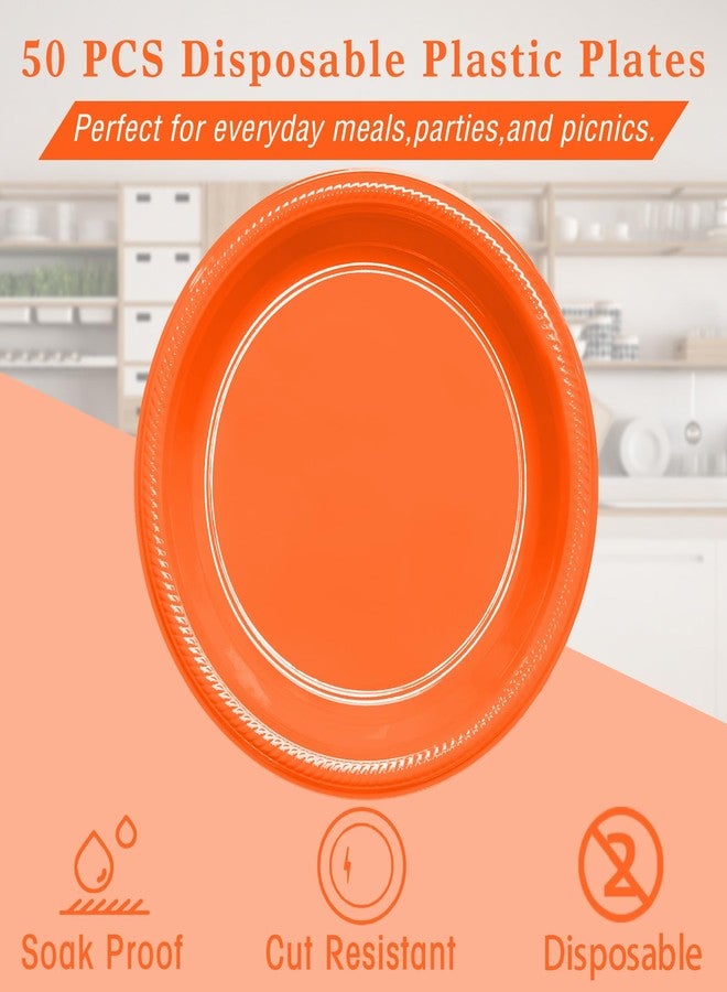 BONSINY 50 Pcs Orange Plastic Plates 10 inch - Orange Plates for Party Birthday Fall Halloween Thansgiving Dinner - Image 2