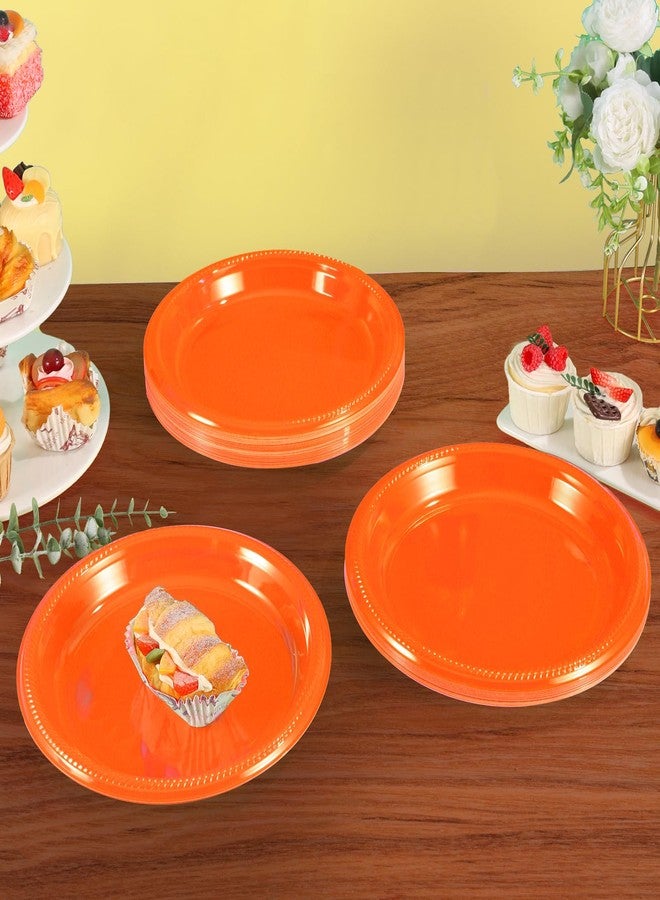 BONSINY 50 Pcs Orange Plastic Plates 10 inch - Orange Plates for Party Birthday Fall Halloween Thansgiving Dinner - Image 4