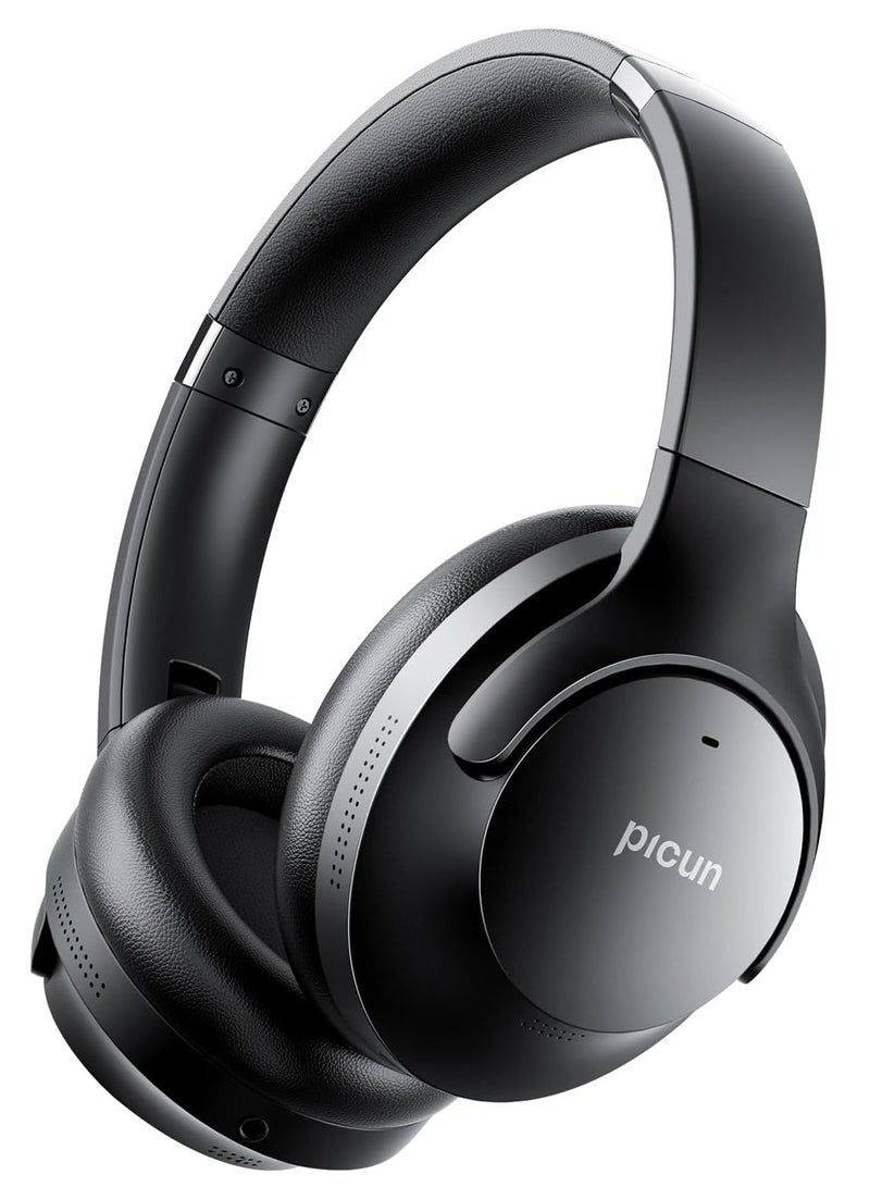 Picun Wireless Headphones Noise Cancelling Hi-Res Audio Foldable Over Ear Bluetooth Headphone with Mic Voice Assistant 76H ANC Playtime Comfort Fit for Travel Home Office(Upgraded Version Black) - Image 1