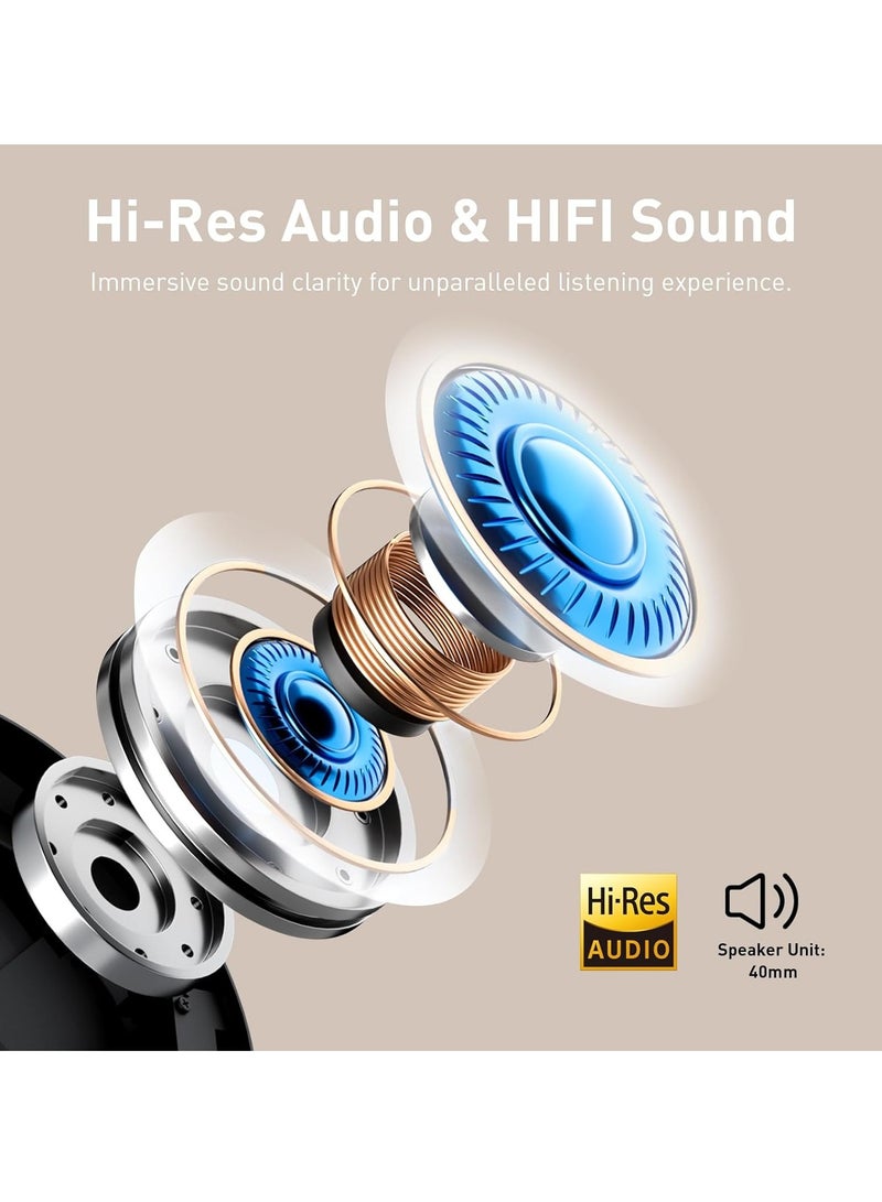 Picun Wireless Headphones Noise Cancelling Hi-Res Audio Foldable Over Ear Bluetooth Headphone with Mic Voice Assistant 76H ANC Playtime Comfort Fit for Travel Home Office(Upgraded Version Black) - Image 4