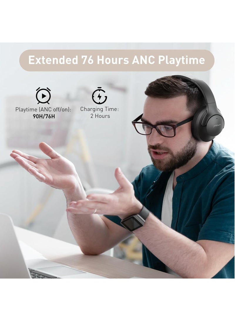 Picun Wireless Headphones Noise Cancelling Hi-Res Audio Foldable Over Ear Bluetooth Headphone with Mic Voice Assistant 76H ANC Playtime Comfort Fit for Travel Home Office(Upgraded Version Black) - Image 5