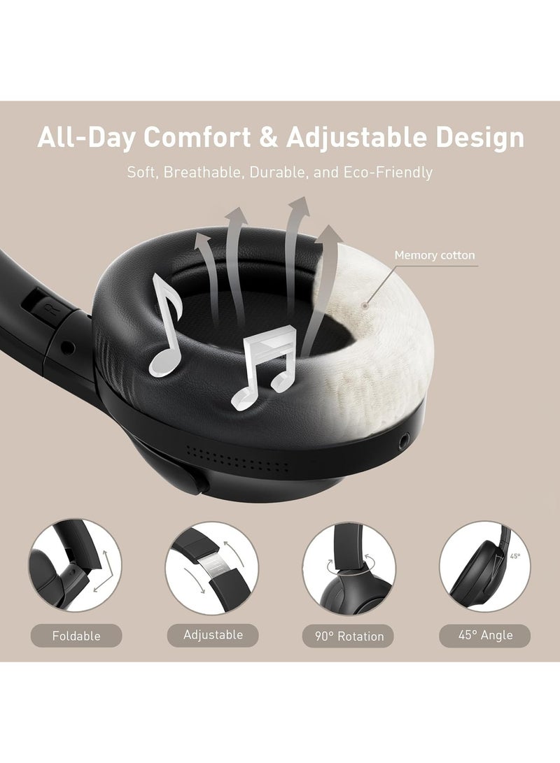 Picun Wireless Headphones Noise Cancelling Hi-Res Audio Foldable Over Ear Bluetooth Headphone with Mic Voice Assistant 76H ANC Playtime Comfort Fit for Travel Home Office(Upgraded Version Black) - Image 3