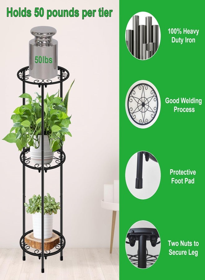 C CASIMR CASIMR Plant Stand Indoor Outdoor, Metal Rustproof Flower Shelf 3 Tier 32.3 inch, Tall Multiple Plant Pot Holder Rack for Garden Patio Living Room Corner Balcony, Black - Image 2
