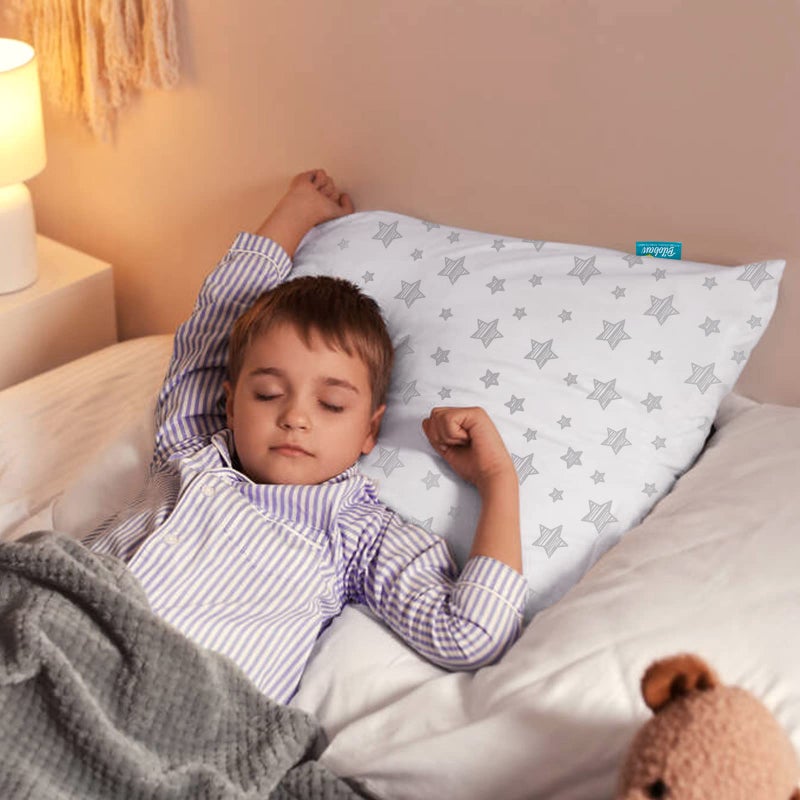 Biloban Organic Cotton Youth Pillowcase 2 Pack, (Pillowcases Only) Kids Pillowcase for Sleeping Fit Pillow Sized 16" x22“, Envelope Travel Pillowcases for Girl Boy, Gray Heart & White Star - Image 2