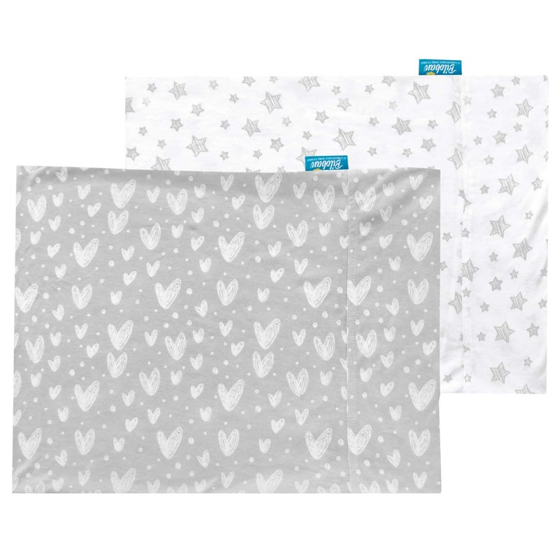 Biloban Organic Cotton Youth Pillowcase 2 Pack, (Pillowcases Only) Kids Pillowcase for Sleeping Fit Pillow Sized 16" x22“, Envelope Travel Pillowcases for Girl Boy, Gray Heart & White Star - Image 1