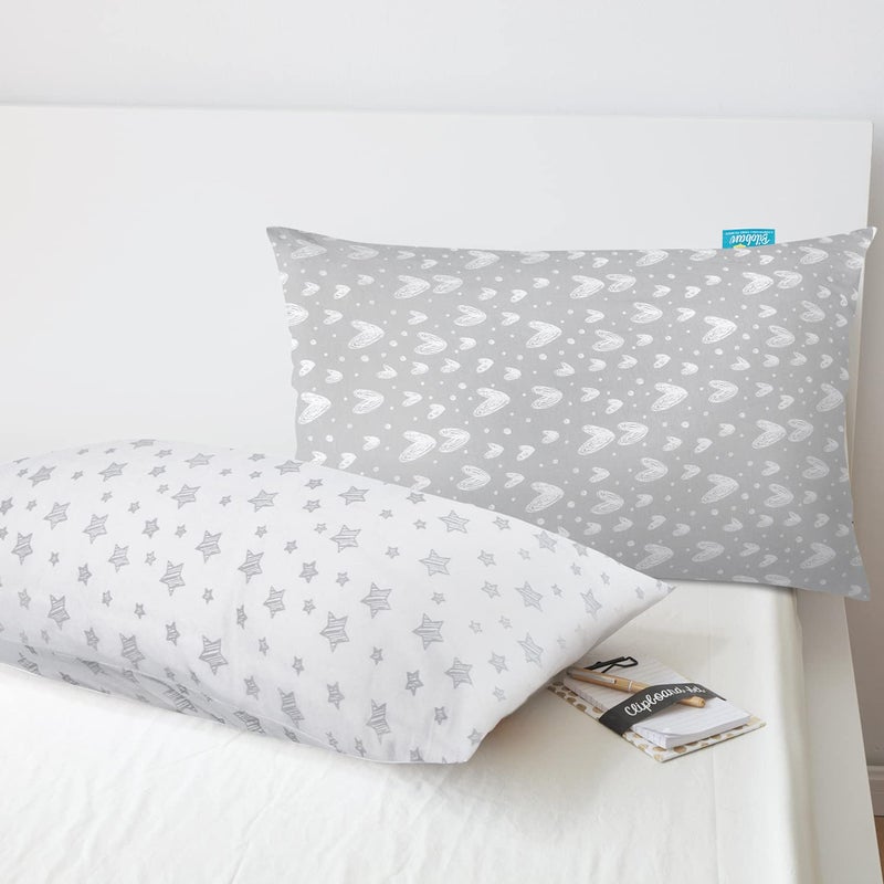 Biloban Organic Cotton Youth Pillowcase 2 Pack, (Pillowcases Only) Kids Pillowcase for Sleeping Fit Pillow Sized 16" x22“, Envelope Travel Pillowcases for Girl Boy, Gray Heart & White Star - Image 3