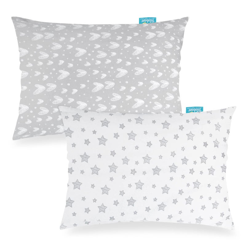 Biloban Organic Cotton Youth Pillowcase 2 Pack, (Pillowcases Only) Kids Pillowcase for Sleeping Fit Pillow Sized 16" x22“, Envelope Travel Pillowcases for Girl Boy, Gray Heart & White Star - Image 5