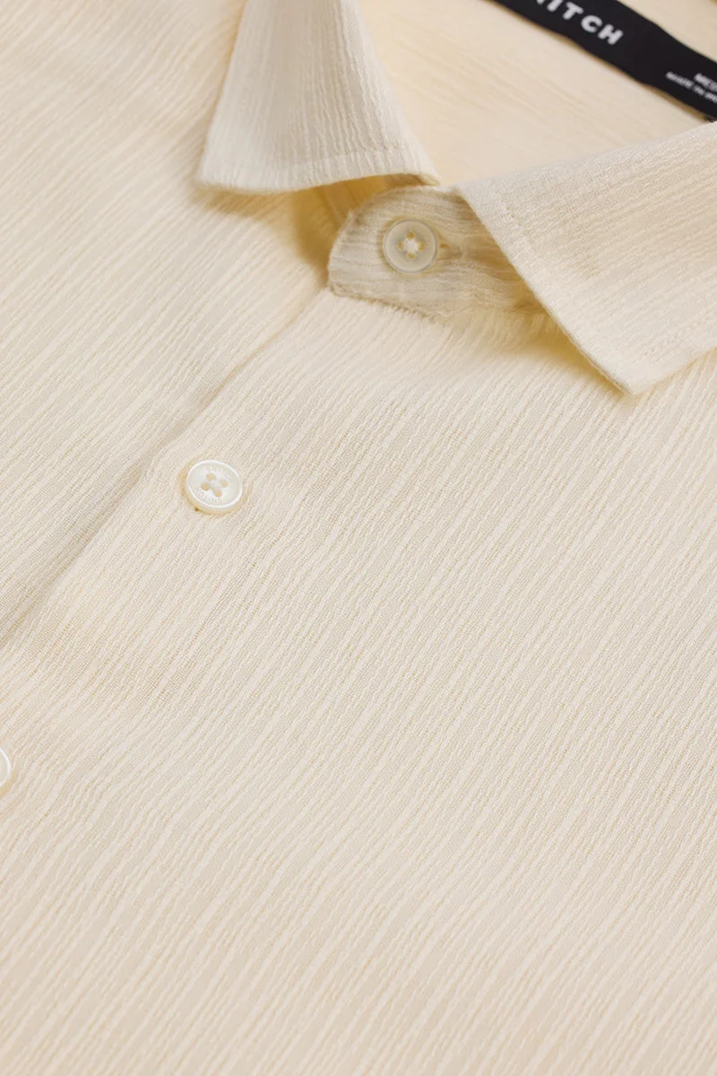 سنيتش Cream Textured Long Sleeve Slim Fit Casual Shirt
