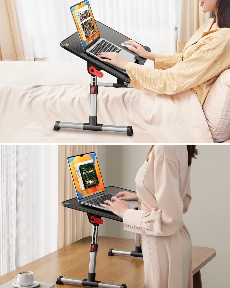 SAIJI طاولة سرير لابتوب SAIJI، طاولة مكتب منزلية قابلة للتعديل، مكتب قائم محمول خفيف الوزن قابل للطي للعمل والدراسة والقراءة والكتابة والأكل، تناسب حتى لابتوب بحجم 17" (كبير، أسود) - Image 3