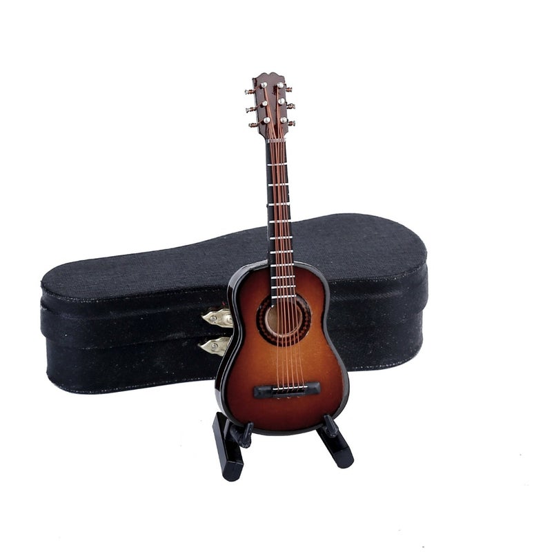 Dselvgvu Wooden Miniature Guitar with Stand and Case Mini Musical Instrument Classic Guitar Replica Collectible Figurines Model Home Decoration Display Ornament Brown 393x142x056 - Image 3