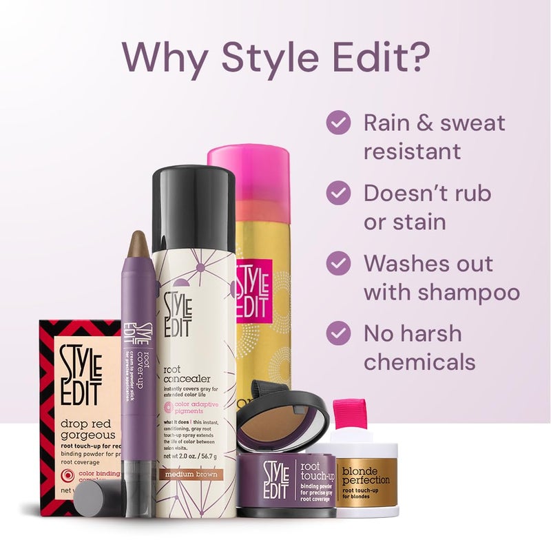 STYLE EDIT رذاذ لمسة جذرية للشعر البني المتوسط من ستايل إيديت | تغطية الشعر الرمادي وصبغة مؤقتة | 0.75 أونصة حجم السفر - Image 5