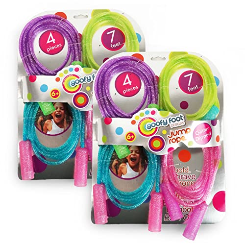 BOLEY Goofy Foot Kids Glitter Jump Rope Set - 8 Piece 7 ft Skipping Rope for Girls & Boys - Jump Ropes in Assorted Bright Colors - Image 1
