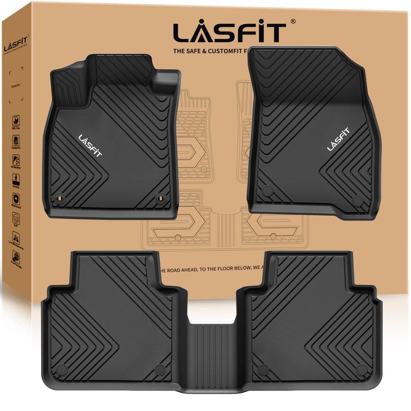 حصائر أرضية LASFIT لسيارة هوندا أكورد سيدان 2023 2024 2025 2026 تشمل البنزين الهجين جميع الأحوال الجوية TPE بطانات أرضية السيارة الصف الأول والثاني باللون الأسود
