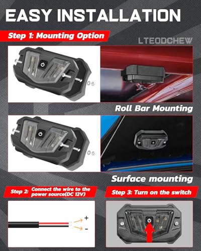 LTEODCHEW V-Pro UTV Dome Light, 12V Universal Roll Bar Mount LED Dome Light IP68 Waterproof Aluminum for UTV Polaris RZR Can Am Kawasaki Pioneer ATV Golf Cart SXS Car Truck - White/Red - Image 5