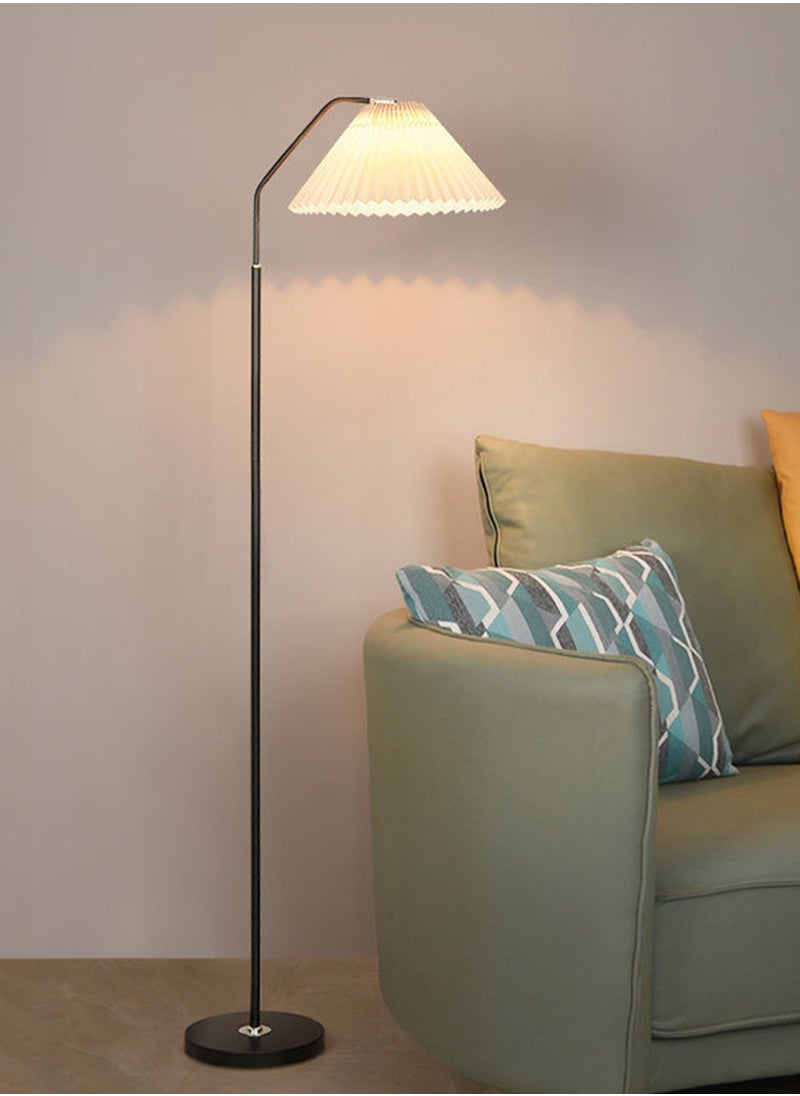 Modern Luxury Straight Pole Atmosphere Standing Floor Lamp Pleated Lampshade LED Three-Tone Lighting