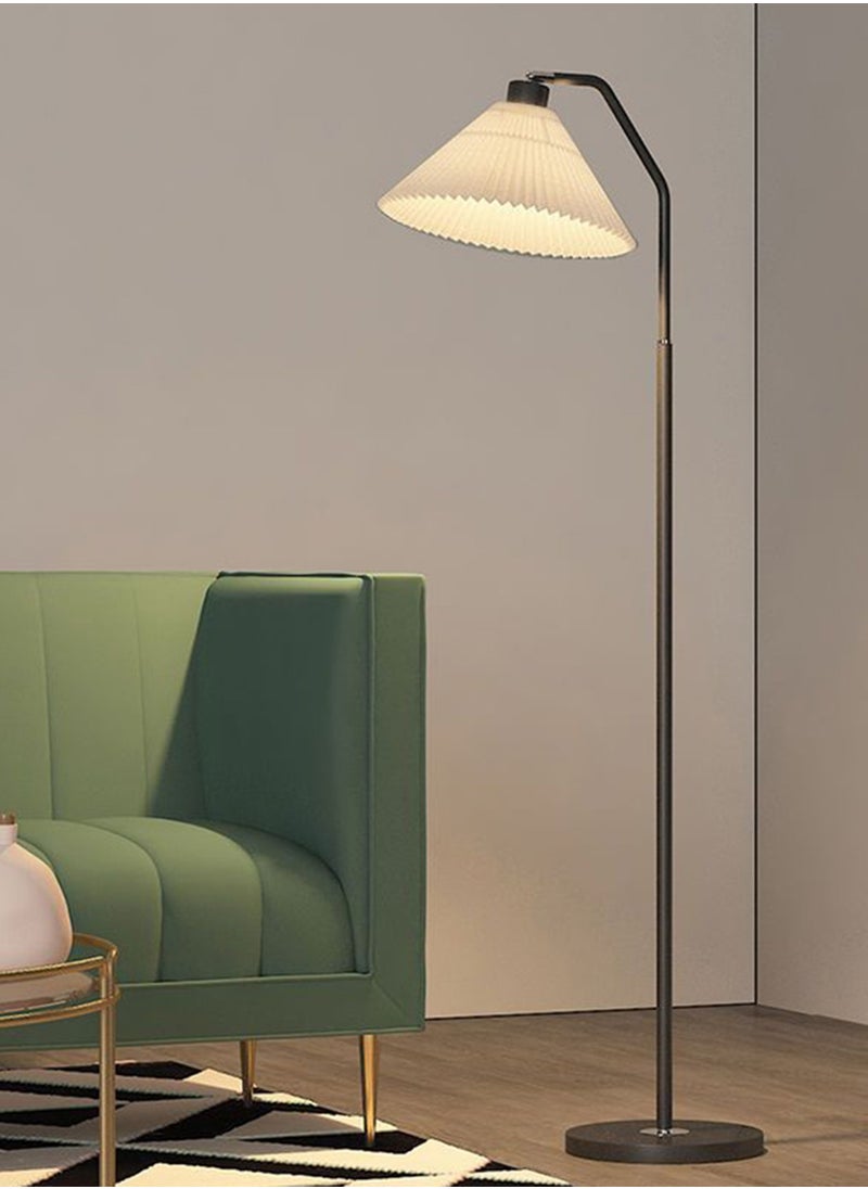 Modern Luxury Straight Pole Atmosphere Standing Floor Lamp Pleated Lampshade LED Three-Tone Lighting