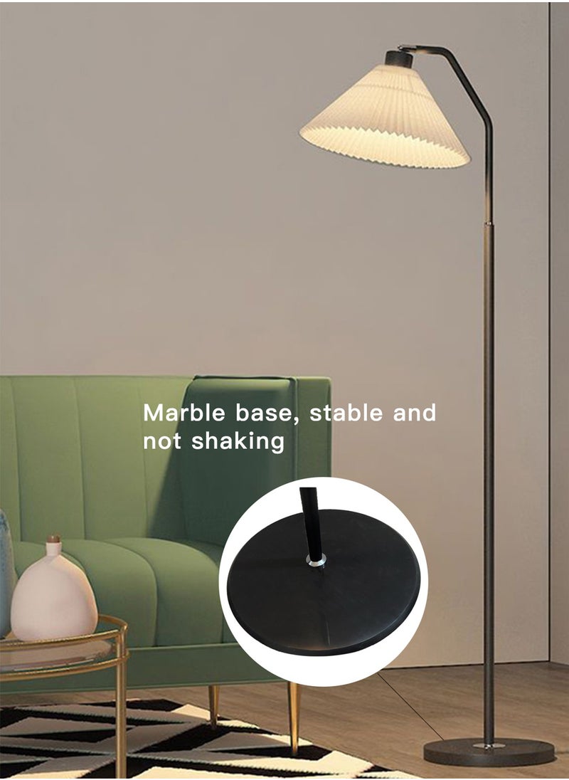 Modern Luxury Straight Pole Atmosphere Standing Floor Lamp Pleated Lampshade LED Three-Tone Lighting