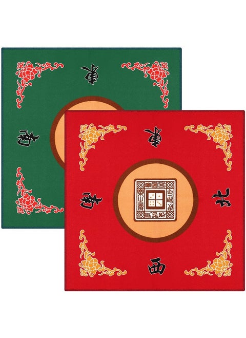 2 Pcs Universal Mahjong Mat Mahjong Table Cover Slip Resistant Mat Table Reduction Mahjong Pad For Game 30.7 X 30.7 Inches (Green Red)