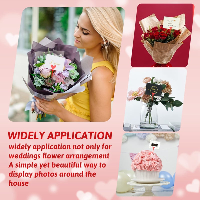 FOIMAS 100pcs Floral Pick Card Holder,Red Heart Plastic Flower Card Holder Clips for Floral Bouquet Arrangement Wedding Valentine Party Decoration - Image 3