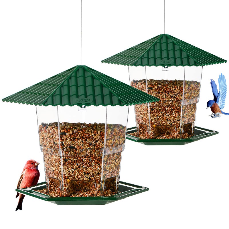 Jealoeur 2 Pack Bird Feeders for Outdoors Hanging Bird Feeder Wild Birds Seed, Green BB - Image 1