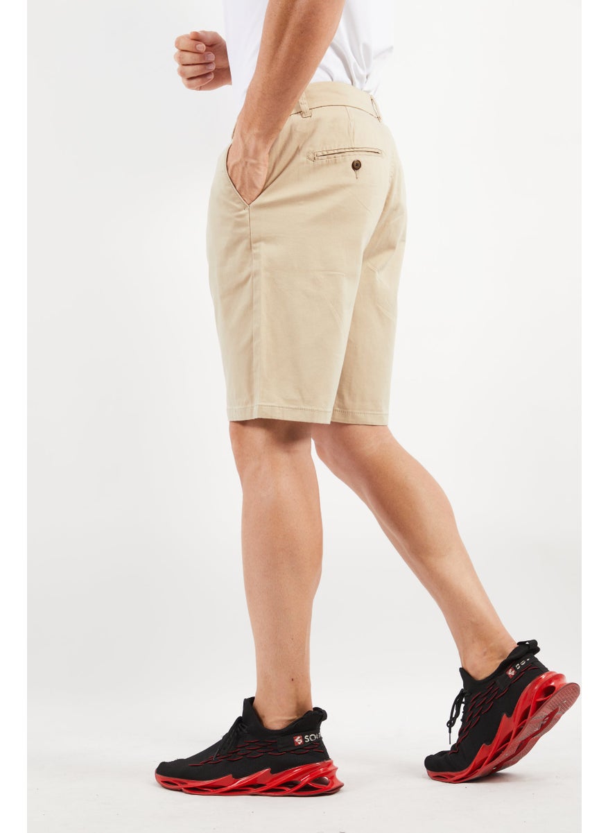 Report Collection Men Stretch Solid Chino Shorts, Dark Beige  - Image 3