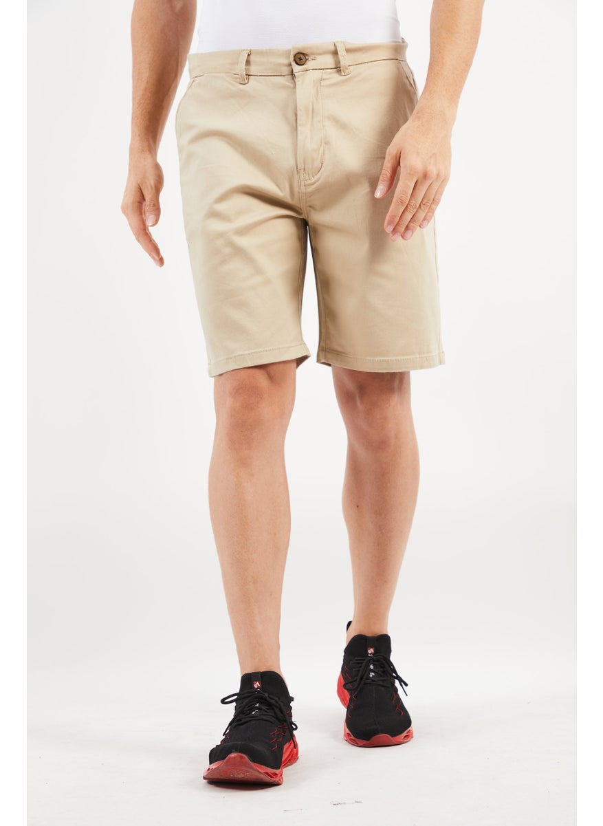 Report Collection Men Stretch Solid Chino Shorts, Dark Beige  - Image 1