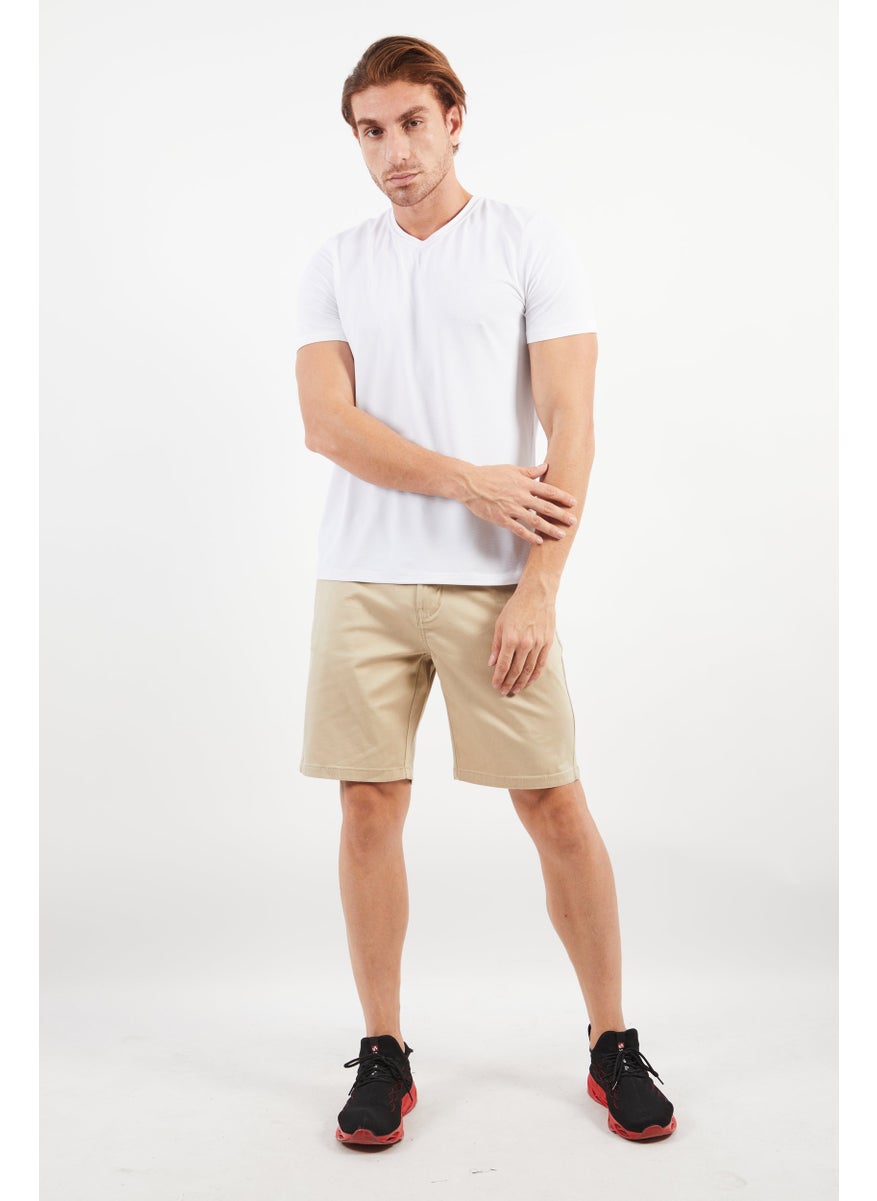 Report Collection Men Stretch Solid Chino Shorts, Dark Beige  - Image 4