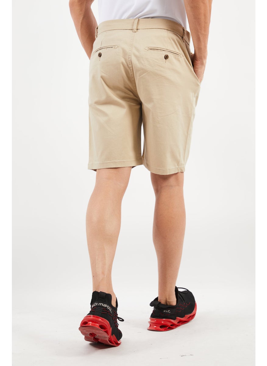 Report Collection Men Stretch Solid Chino Shorts, Dark Beige  - Image 2