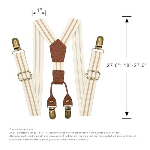 BEWDIO Brown Baby Suspenders and Bow Tie for Boys, Stripe Bowtie and Suspenders with 4 Strong Metal Clips (4-12-1) - Image 4