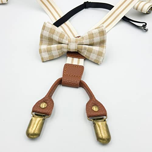 BEWDIO Brown Baby Suspenders and Bow Tie for Boys, Stripe Bowtie and Suspenders with 4 Strong Metal Clips (4-12-1) - Image 3