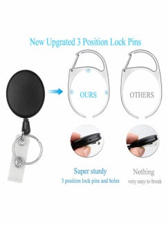 KASTWAVE Badge Holders, 2 Pcs Heavy Duty Retractable Reel Clips Set with Carabiner Clip, Vertical Leather ID Card Holder, Black  - Image 5