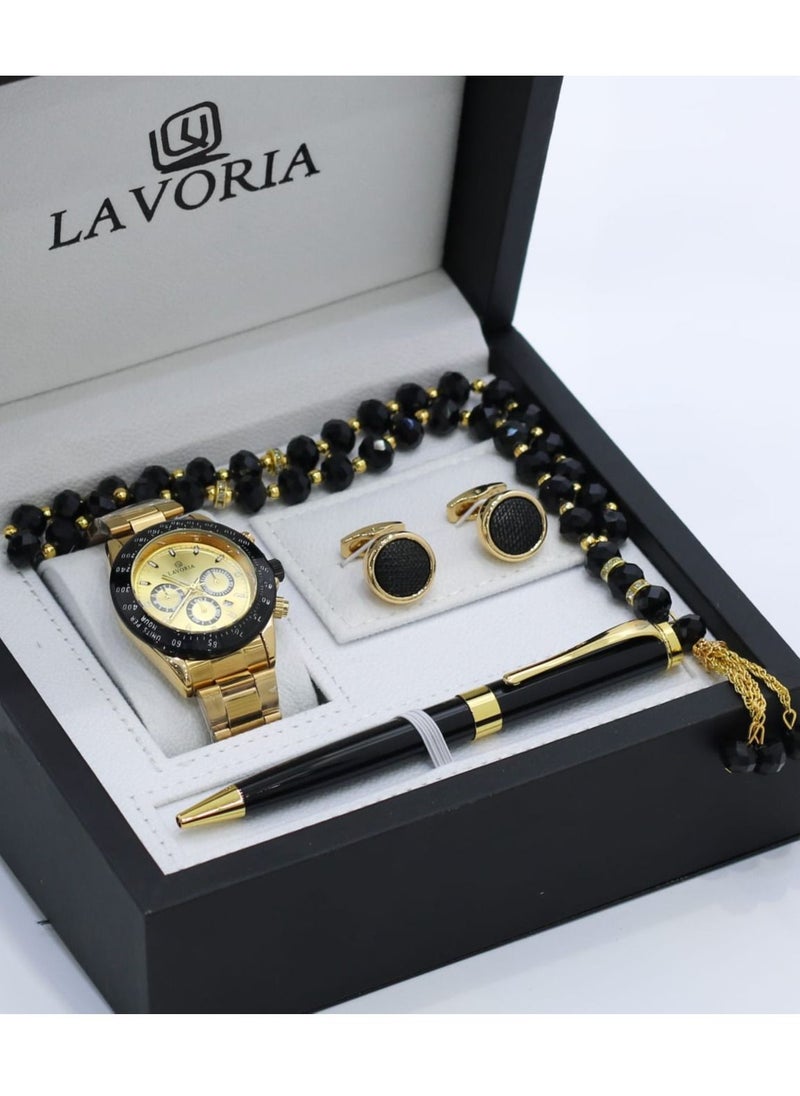 LAVORIA Laforea watch gift set for men consisting of 4 pieces, a rosary watch, a pen and a set of buttons  - Image 1